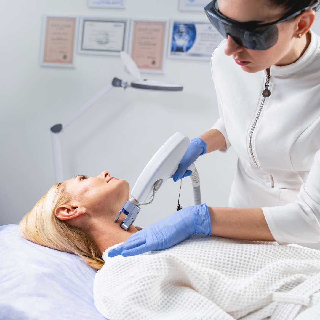 Laser Skin Tightening in Las Vegas Skin Pros Blonde Woman Getting Treatment